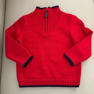 Janie and Jack The Half Zip Red Sweater with Navy Trim